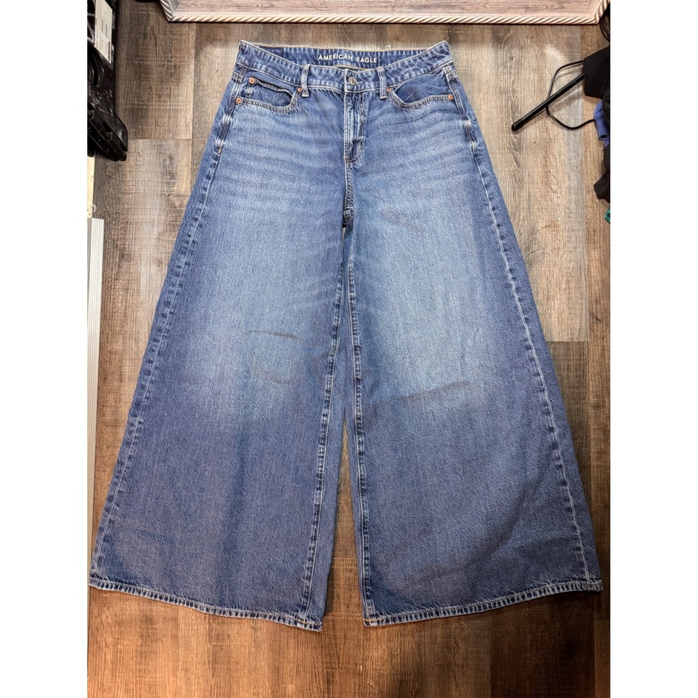 American Eagle A-Line Fit Wide Leg Jeans Womens 6R Medium Wash Comfort Waistband